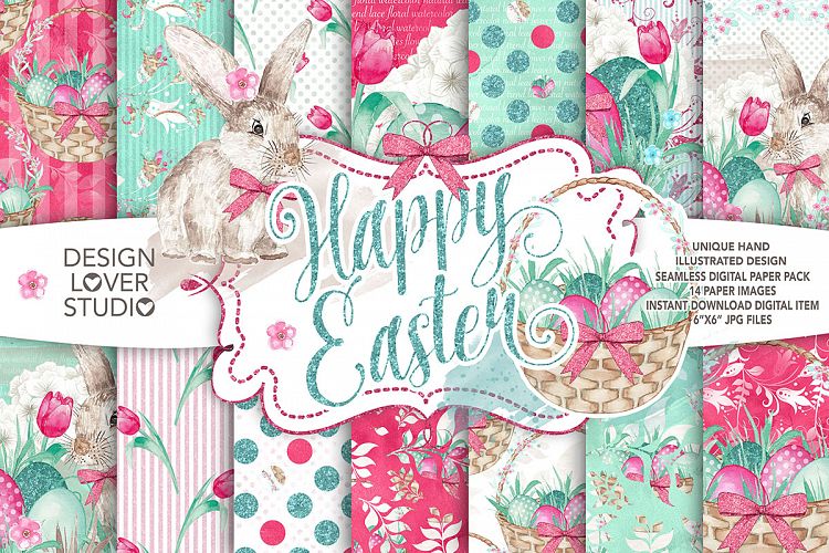 Watercolor Happy Easter digital paper pack I.