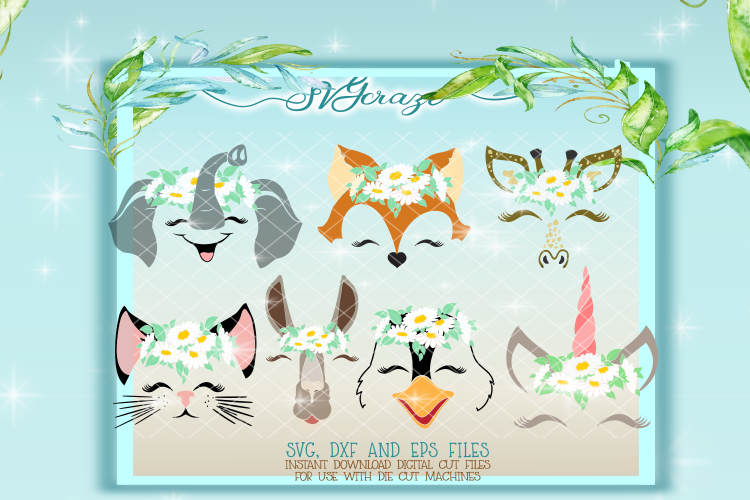 Animal Face Bundle Elephant Fox Giraffe Cat Penguin Unicorn