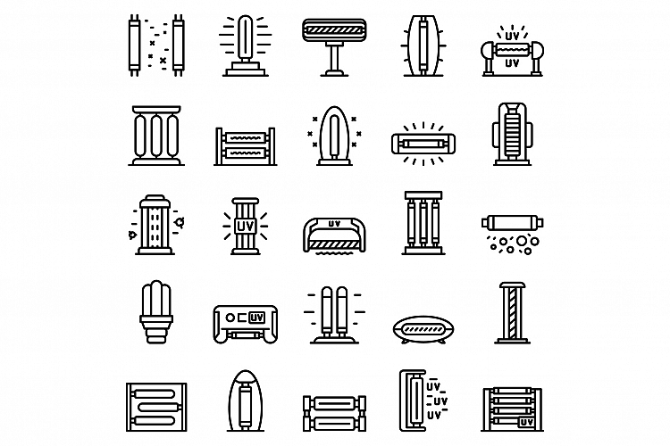 UV lamp icons set, outline style example image 1