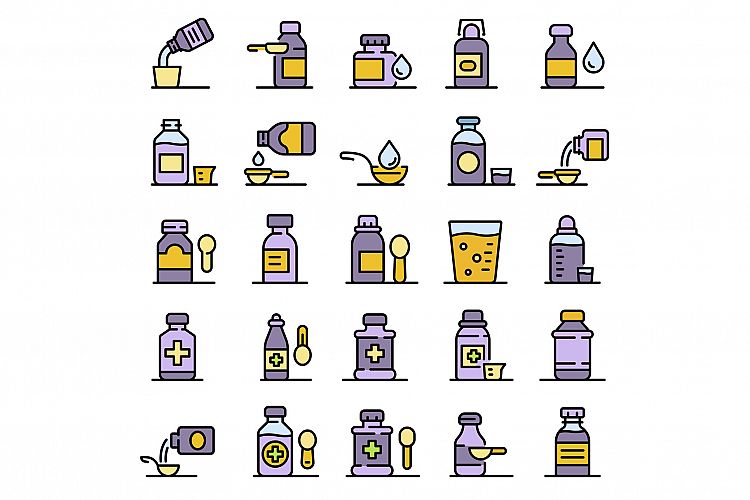 Cough syrup icons set vector flat example image 1