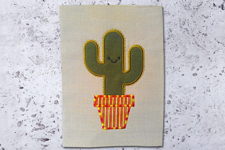 Potted Cactus Applique Embroidery Design