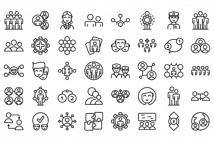Crew icons set, outline style
