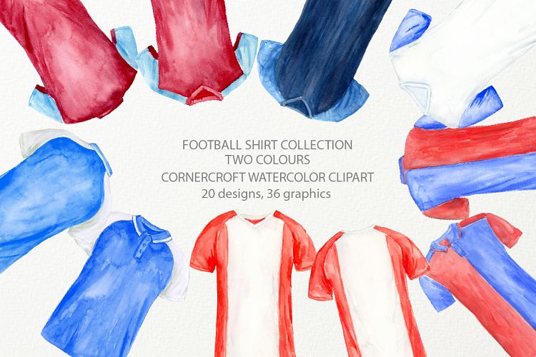 Watercolor clipart of football shirt in 2 colors