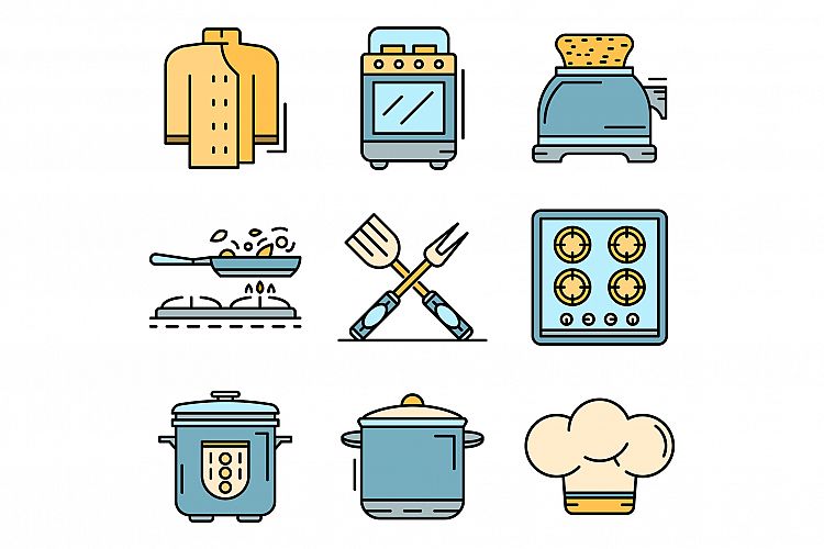 Cooker icon set line color vector example image 1