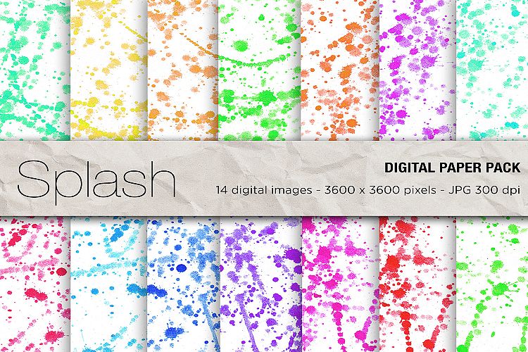 Watercolor Splashes Digital Paper, Hand Painted Watercolor Splashes Background, Watercolour Splash Textures 