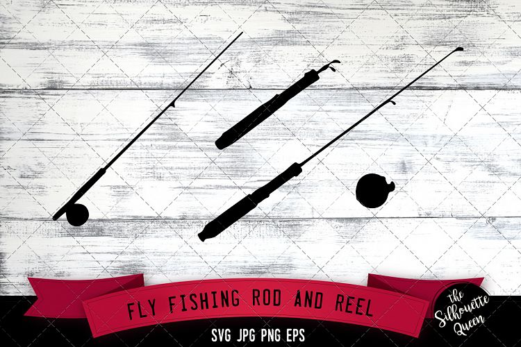 Fly Fishing Rod with Reel Silhouette Vector (282080) | Illustrations