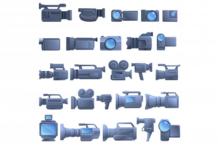 Camcorder icons set, cartoon style example image 1