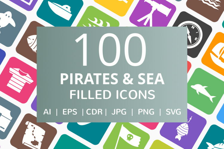 100 Pirate   Sea Filled Round Corner Icons