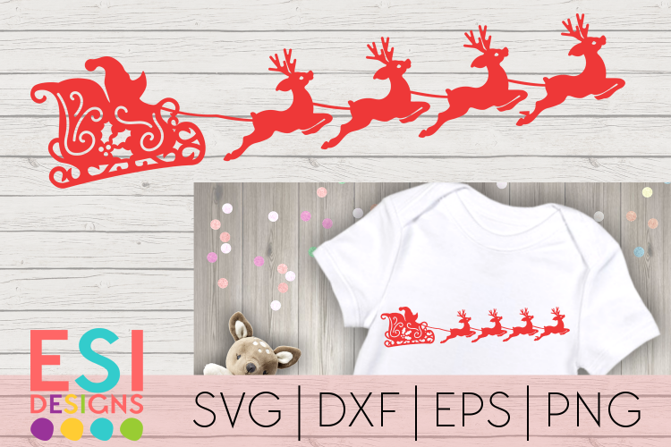 Santa Sleigh and Reindeer Designs|SVG DXF EPS PNG