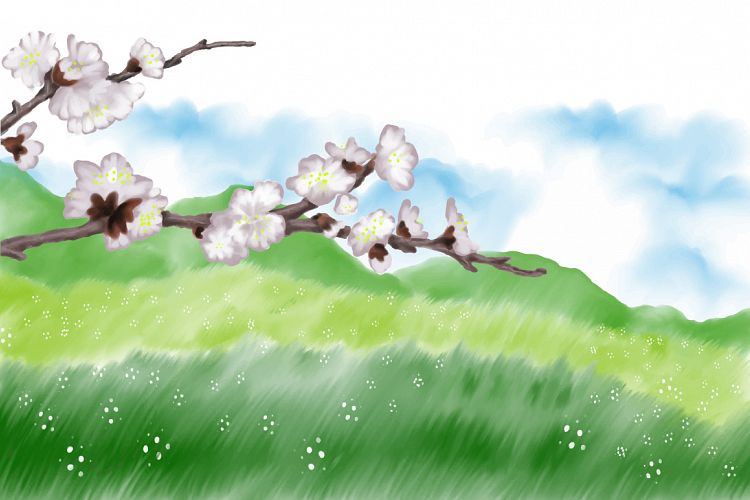 spring landscape tree branches hand painting vector