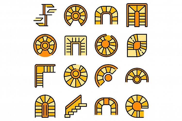 Spiral staircase icons set vector flat example image 1
