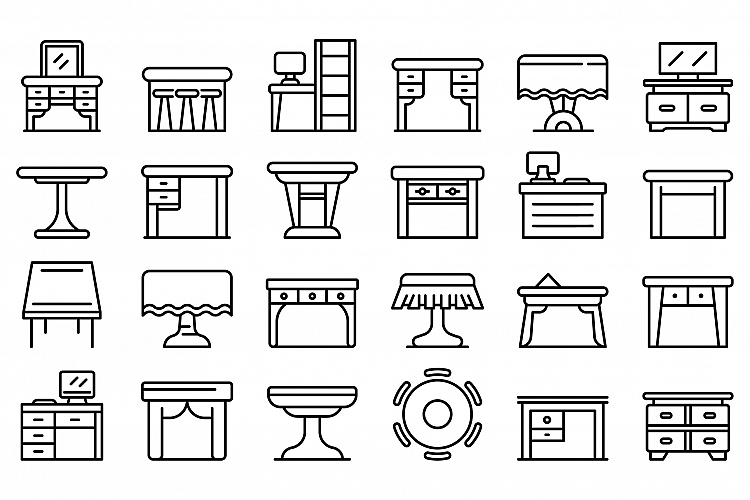 Table icons set, outline style example image 1