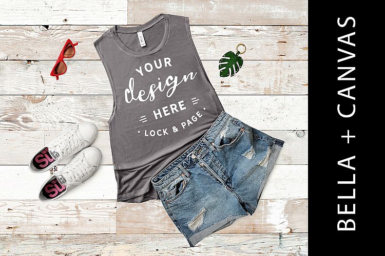 Storm Bella Canvas 8803 Ladies Vest Tank Top Mockup Flat Lay