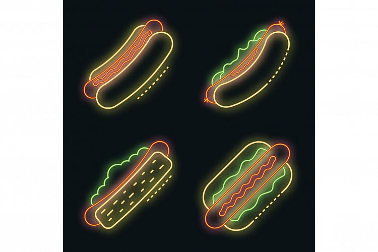 Hot dog icons set vector neon