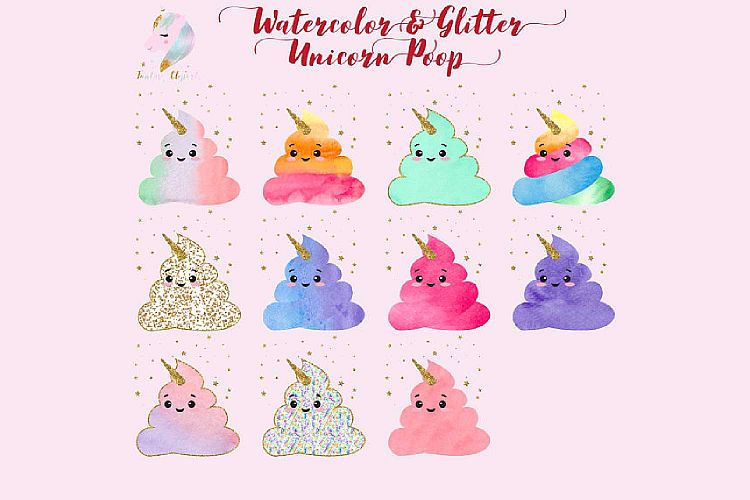 Watercolor Unicorn Poop Clipart