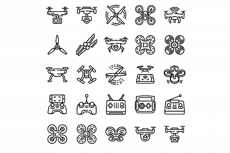 Drone icons set, outline style