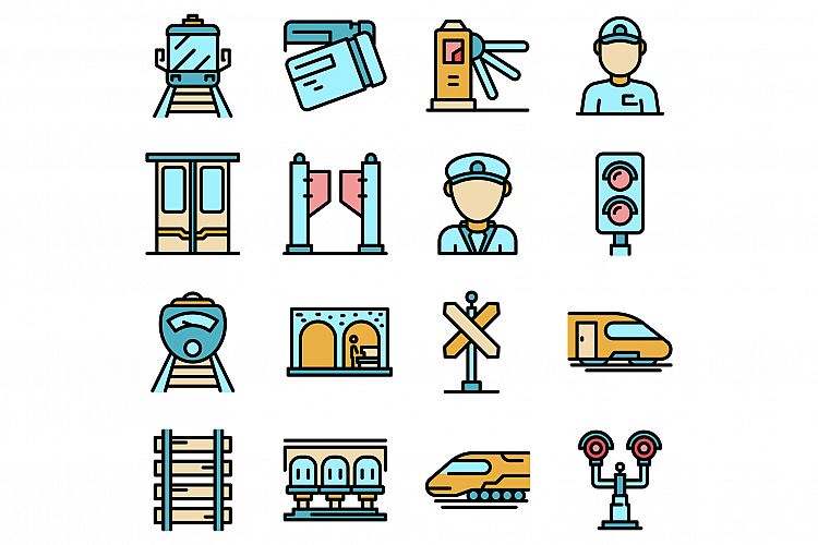 Electric train driver icons set vector flat