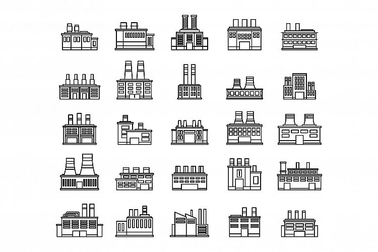 Energy recycle factory icons set, outline style example image 1