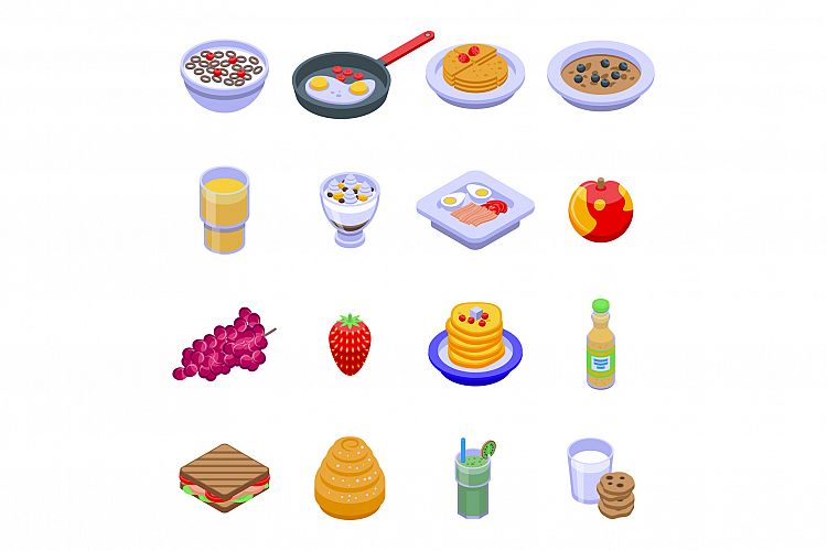 Healthy breakfast icons set, isometric style example image 1