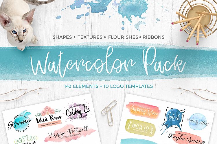 Watercolor Pack. Textures and Logos