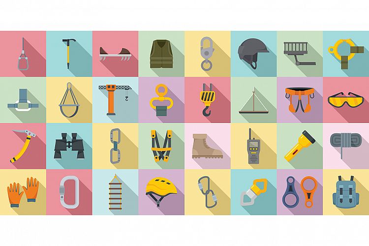 Industrial climber icons set, flat style example image 1