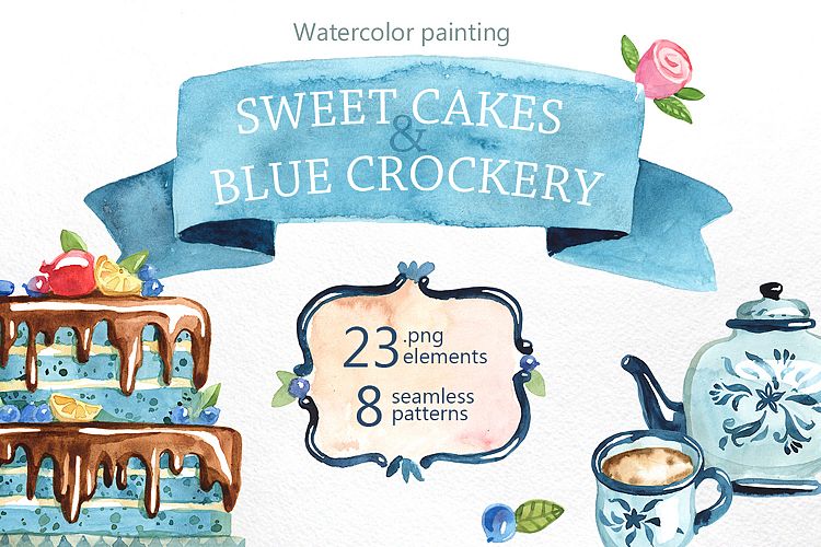 Watercolor cakes and sweets