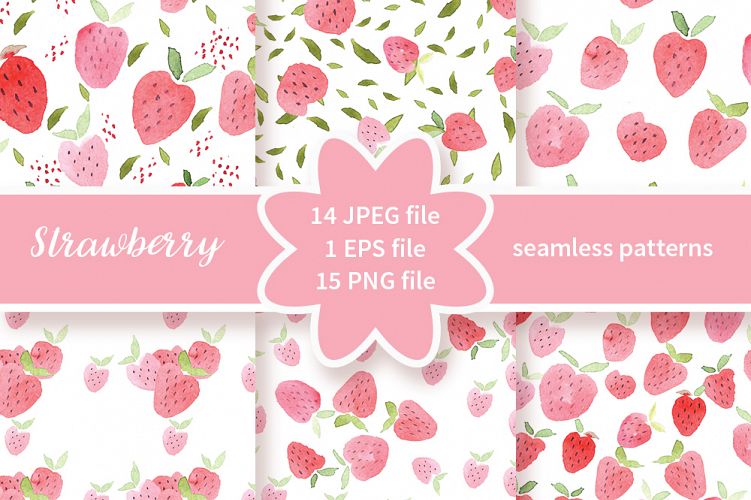 Strawberries Handpainted Watercolor Fruit Digital Paper For Scrapbooking Watercolor Hand Painted Papers Strawberries Pattern 31315 Illustrations Design Bundles