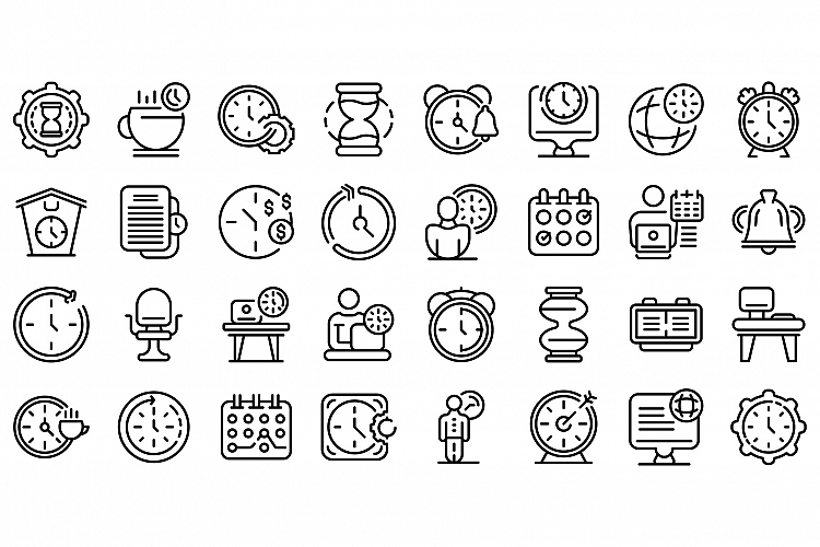 Flexible working hours icons set, outline style example image 1