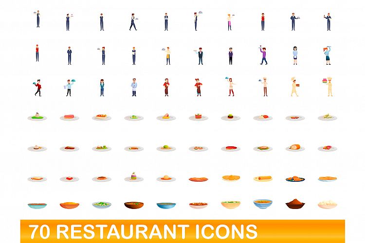70 restaurant icons set, cartoon style example image 1