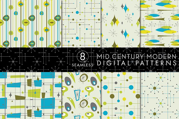 8 Seamless Mid Century Modern Patterns