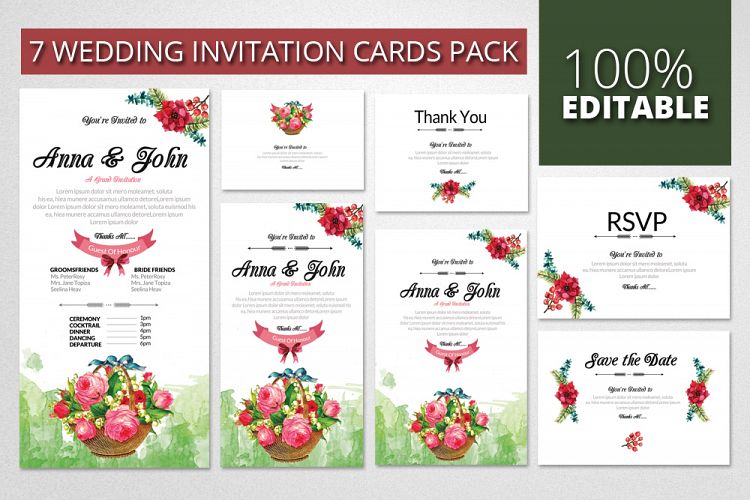 Floral Wedding Invitation Cards Pack