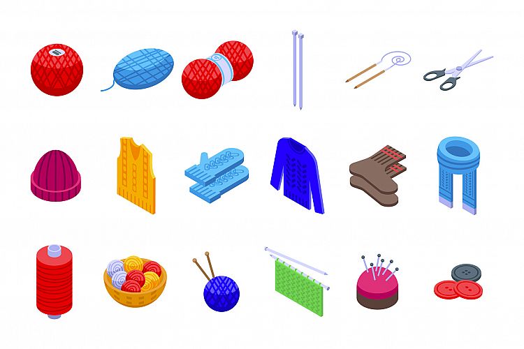 Knitting icons set, isometric style example image 1