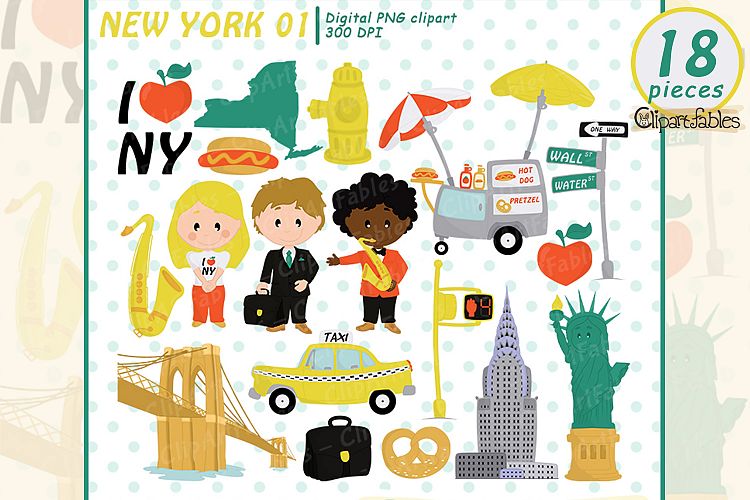 New York clipart, Travel in the USA, I love NY digital art