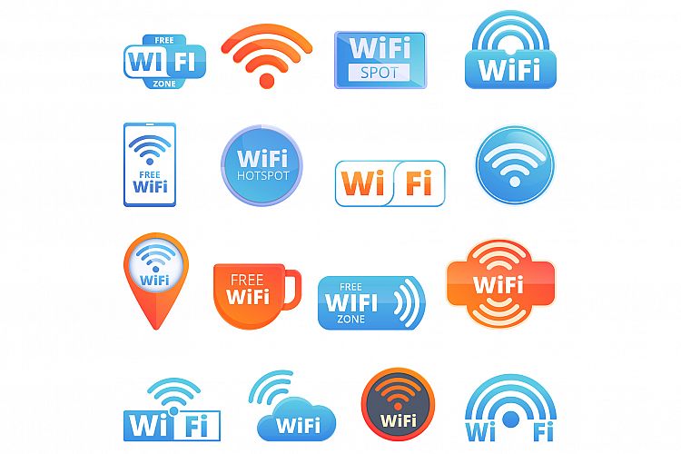 Wifi zone icons set, cartoon style example image 1