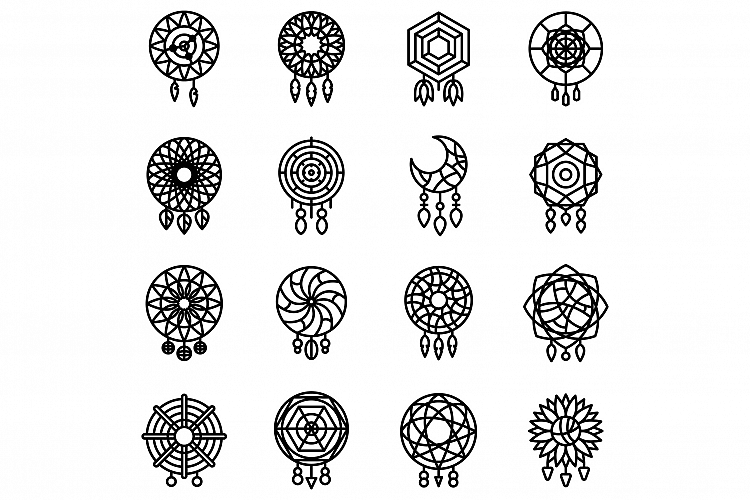 Dream catcher icons set, outline style example image 1