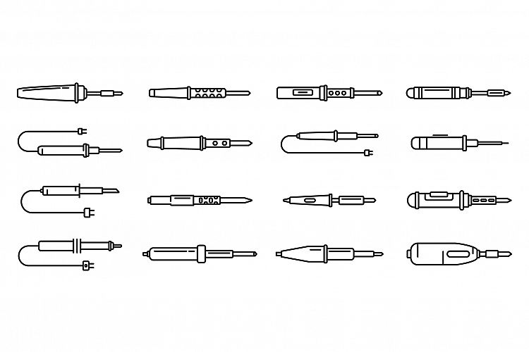 Electric soldering iron icons set, outline style example image 1