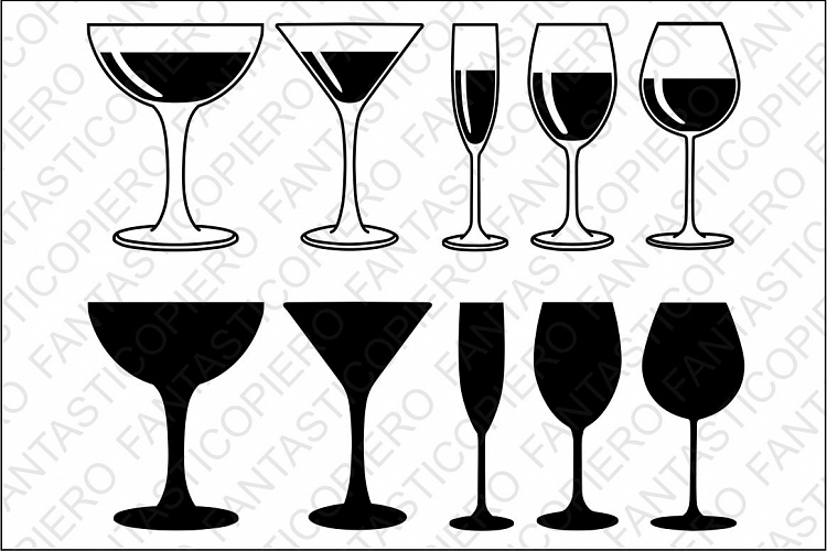 Red, white wine Glasses SVG files for Silhouette Cameo and Cricut. Red, white wine Glass clipart PNG included. Champagne glass svg.