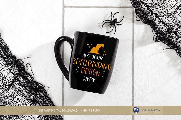 Halloween Mockup - Black mug and spider!