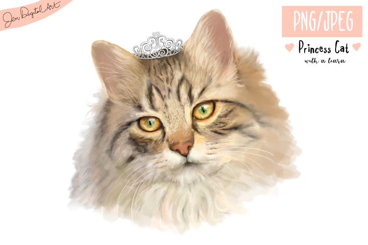 Lifelike Princess Cat with a Tiara | PNG/JPEG illustration