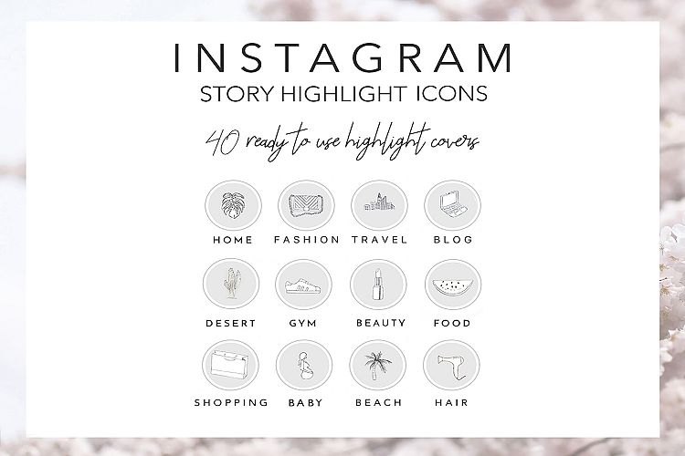 40 Instagram Story Highlights Icons in Grey, Hand Drawn