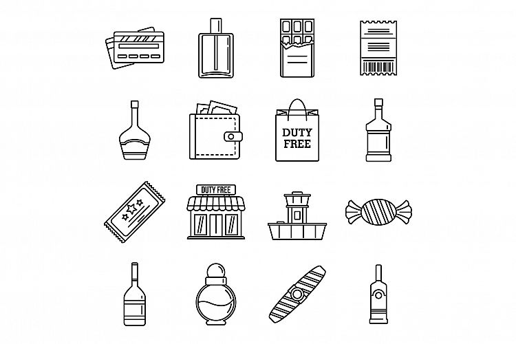 Travel duty free shop icons set, outline style example image 1