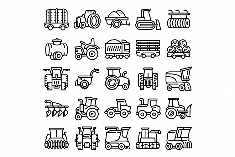 Farming equipment icons set, outline style example image 1
