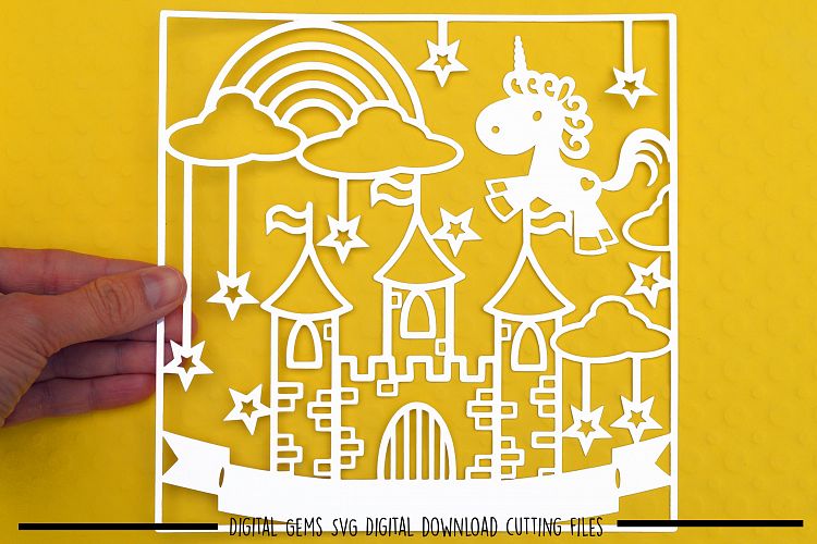 Unicorn and castle paper cut SVG / DXF / EPS files