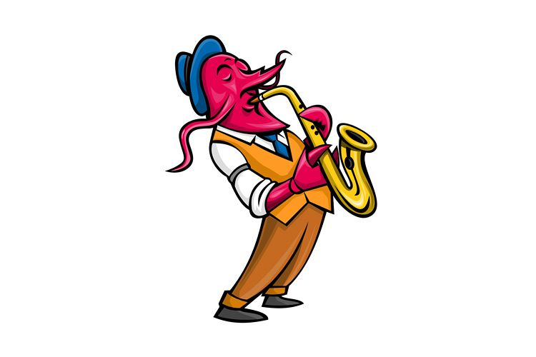 Crawfish Saxophone Player Mascot