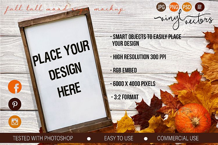 Fall Wood Sign Mockup Tall PSD JPG PNG