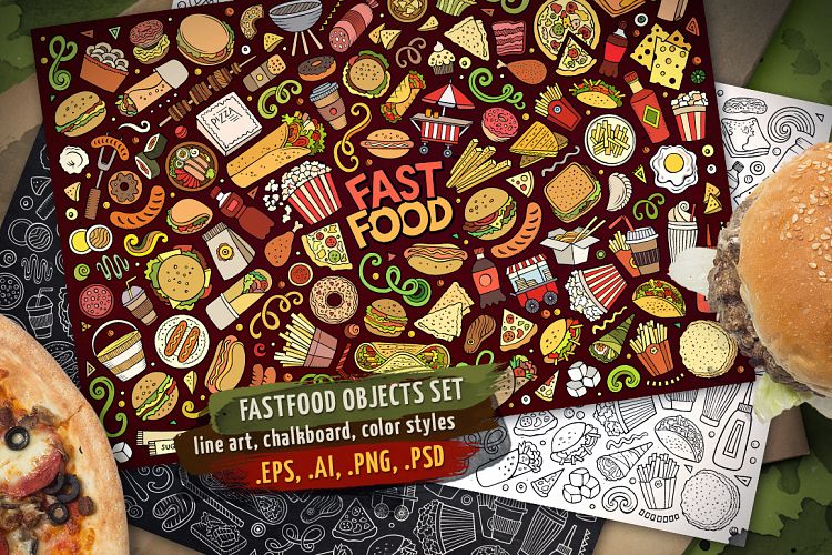 Fast Food Objects & Elements Set