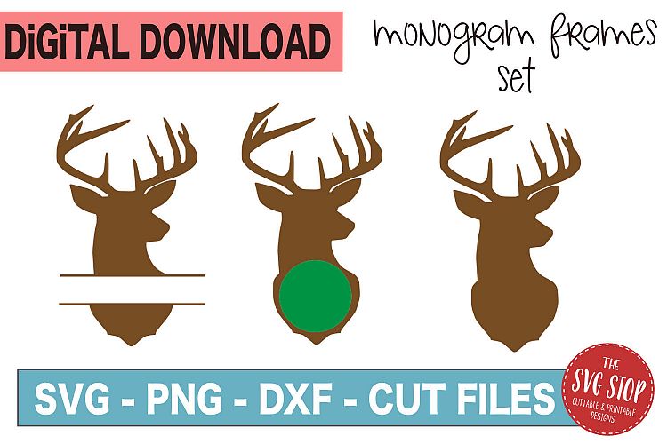 Download Deer Head Monogram Frames - SVG, PNG, DXF (264209) | SVGs ...