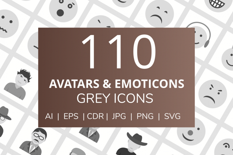110 Avatars   Emoticons Flat Greyscale Icons
