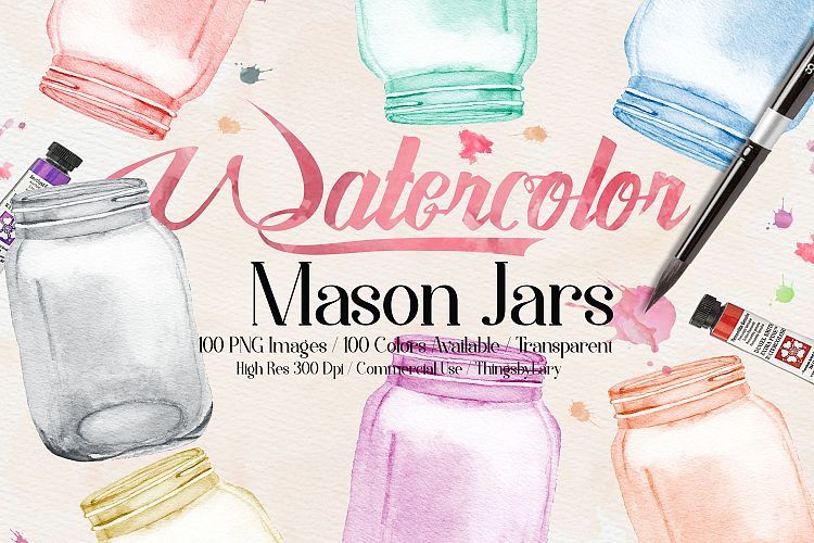 100 Watercolor Mason Jar Clip Arts