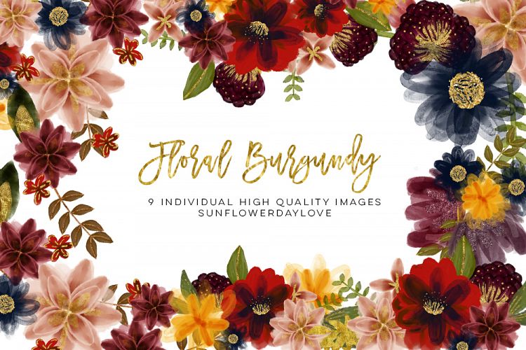 Burgundy floral arrangements clip art